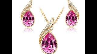 GEAR BEST / A Suit of Stylish Faux Crystal Rhinestone Water Drop Shape Necklace and Earrings