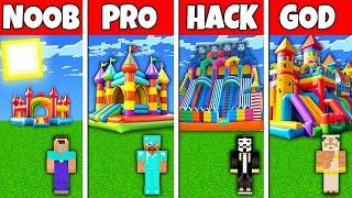 Minecraft Battle: NOOB vs PRO vs HACKER vs GOD BOUNCY CASTLE HOUSE BASE BUILD CHALLENGE in Minecraft