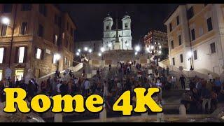 Night walk around Rome Italy. [4K] Spanish Steps and Piazza di Spagna.