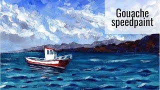 How to paint with gouache : expressive gouache seascape with dramatic cloudy sky