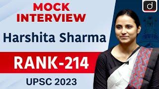 UPSC Result 2023 | Harshita Sharma | Rank – 214 | Mock Interview