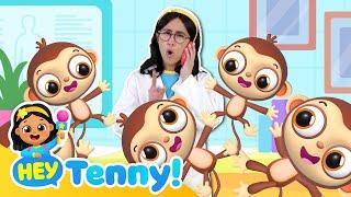 Five Little Monkeys Jumping on the Bed  | Animal Song | Nursery Rhymes | Sing Along | Hey Tenny!