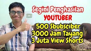 Gaji YouTuber pemula 500 Subscriber 3000 jam tayang atau 3jt view shorts | YouTuber Pemula