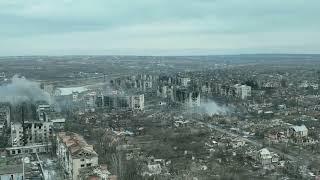 Ukraine - Bakhmut. Drone footage of a city devastated by war. War footage