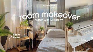 cozy bedroom makeover | small dorm room, minimalist, cleaning & decorating