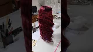 99J burgundy Body Wave Lace Frontal human hair wigs installed//NY HAIR Aliexpress