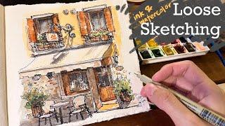 Loose ink and watercolor sketching tutorial | Hotel in Venice