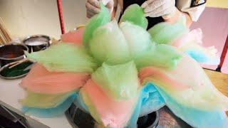 The process of making sweet flowers. Korean cotton candy master