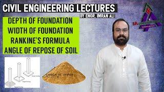 Minimum Depth of Foundation using Rankin’s Formula | Width Of Foundation | Angle of Repose of Soil