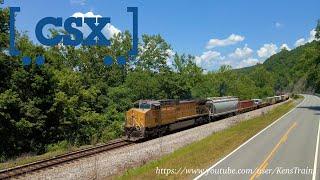 CSXT Train S836-20, fresh UP C44ACM leading containers of explosives, at Eagle Rock, VA