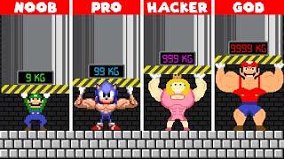 Team Mario Musculars Nood vs Pro vs Hacker vs God in Super Mario Bros.!