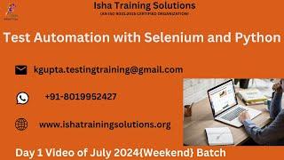 Selenium and Python Day 1 Video On 28th July 2024 Call or WhatsApp us on +91-8019952427 to Enroll.