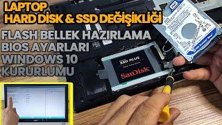 Laptop SSD Takma | Windows 10 Kurma | Sandisk SSD Plus | Windows Flash Bellek Kurulum | Secure Boot
