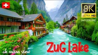 Walking in Summer  by Lake Zug, Zug Switzerland 4K, Beautiful Swiss Town 