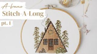 FREE Embroidery Pattern Download | Winter A-Frame Cabin Embroidery Design Stitch-A-Long