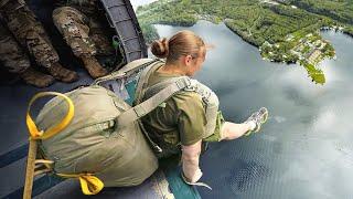 US Newbie Paratroopers Scary Jump Into Water from Fast Moving Helicopter