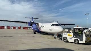 Eastern Airways ATR-72 stand arrival and engine shutdown with Hotel mode