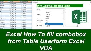 Excel Combobox Fill From Table Userform Excel VBA