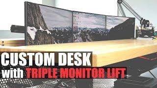 Triple Monitor Lift On Custom Desk