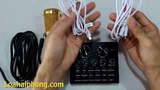 Sử dụng sound card v8 dùng dây 3.5 kết nối điện thoại phát livestream