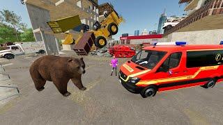 Ambulance Saves People from Bear Attack and Building Crash | Farming Simulator 22