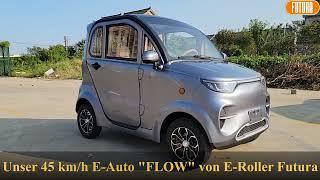 Weltneuheit Mini E-Auto "FLOW", 45 km/h, herausnehmbarer Lithium-Akku, E-Kabinenroller, Elektromobil