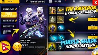 Claim The Emperor & Chicky Rewards  Purple Shade Bundle Return Confirm Date ? Free Fire New Event