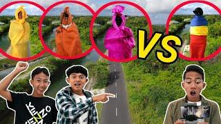 NONTON PERTARUNGAN POCONG KUNING, ORANGE, POCONG PINK VS POCONG RAINBOW DARI DRONE! | Mikael Family