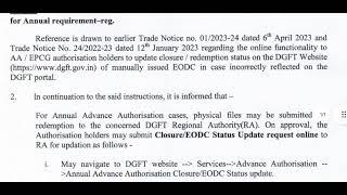 Manual Submission of EODC and EOP application of Annual Advance Authorization