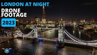 London Night Drone Stock Footage | 2023 4K