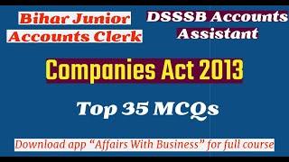 Company Act 2013 Most Important MCQ | DSSSB Accounts Assistant | BSPHCL Junior Accounts Clerk