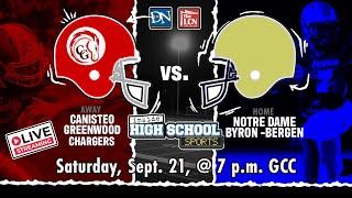 SEC. V FOOTBALL: Notre Dame/Byron-Bergen vs. Canisteo-Greenwood | Saturday, Sept. 21, 2024 at 7 p.m.