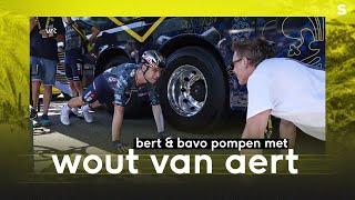 Wout van Aert laat zich verleiden door push-up-challenge van Bert & Bavo: "Meen je het?"