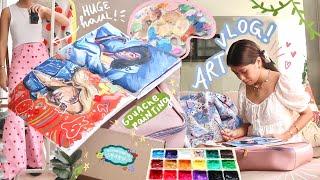 PRODUCTIVE ART VLOG  gouache paintings, start of junior year + shopcider haul!