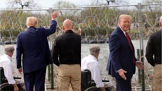 Donald Trump waves at migrants across Mexican border