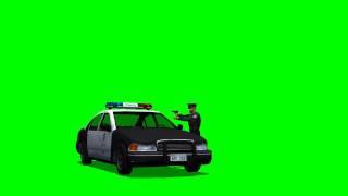 police officer shoots behind police car - green screen effects - free use