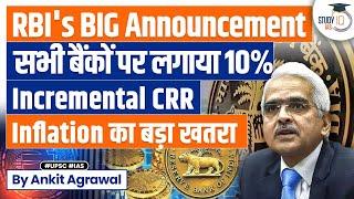 Banks to Maintain an Incremental Cash Reserve Ratio (ICRR) of 10% : RBI Monetary Policy | UPSC