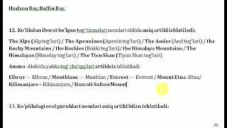 Geografik nomlar bilan Aniq artiklning ishlatilishi - 1 qism