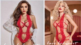 [4k] haul try on | Avidlove Lingerie for Women One Piece Lace Teddy Bodysuit