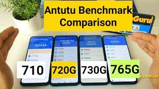 Snapdragon 765g vs 730g vs 720g vs 710 antutu benchmark comparison