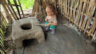 Mother and child build a kitchen with clay / ly tam ca