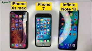 iPhone XS Max vs vivo v23 vs Infinix note 12 speed test, iPhone XS Max, iPhone 7, Infinix note 12,