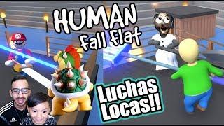 Luchas Locas en Mundo de Plastilina | Mario vs Bowser Human Fall Flat | Juegos Karim Juega