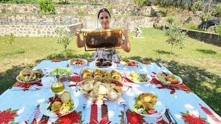 Patate të mbushura në furrë dhe Petulla me mjaltë / Drekë e shijshme / Harvesting Potatoes