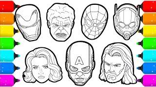 Avengers members Superheroes Faces Drawing and Coloring