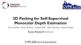 CVPR 2020 Oral Presentation: 3D Packing for Self-Supervised Monocular Depth Estimation