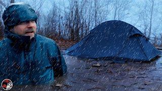Storm Camping Along a Gorge in Heavy Rain and Storms - ASMR Camping Adventure