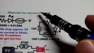 Learning Electronics Ohms Law for Current through an LED Resistor Circuit