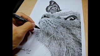 Made with million of dots | Stippling Art | Cat | Orlando Art