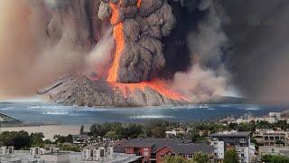 Horrible today: Live Footage collapse crater Stromboli volcano spewing ash and lava cover Sky Sicily